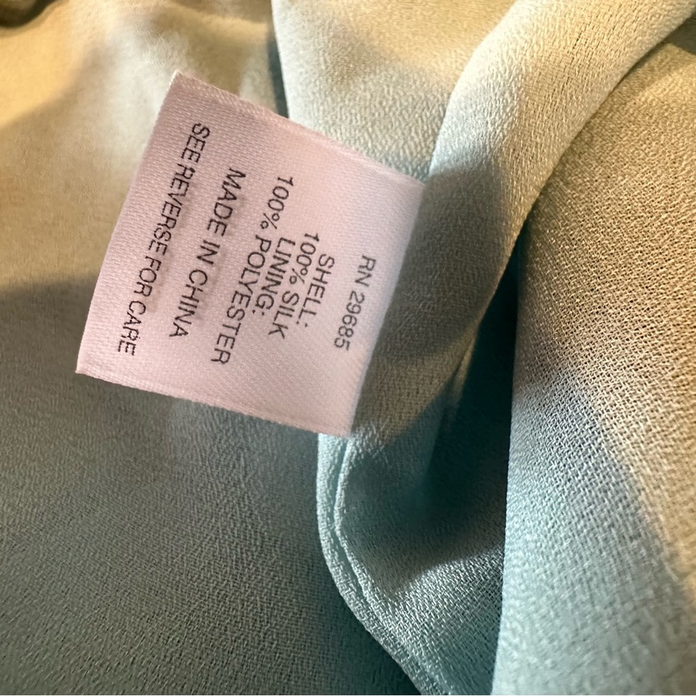 Pendleton Floral 100% Silk WOMENS PLUS Dress Size 16 BLUE GREEN RUFFLES v‎ neck - Picture 5 of 8